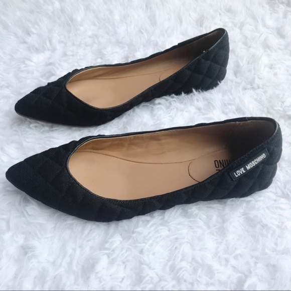 Love Moschino Shoes - Love Moschino Quilted Fabric Point Flats Sz 37